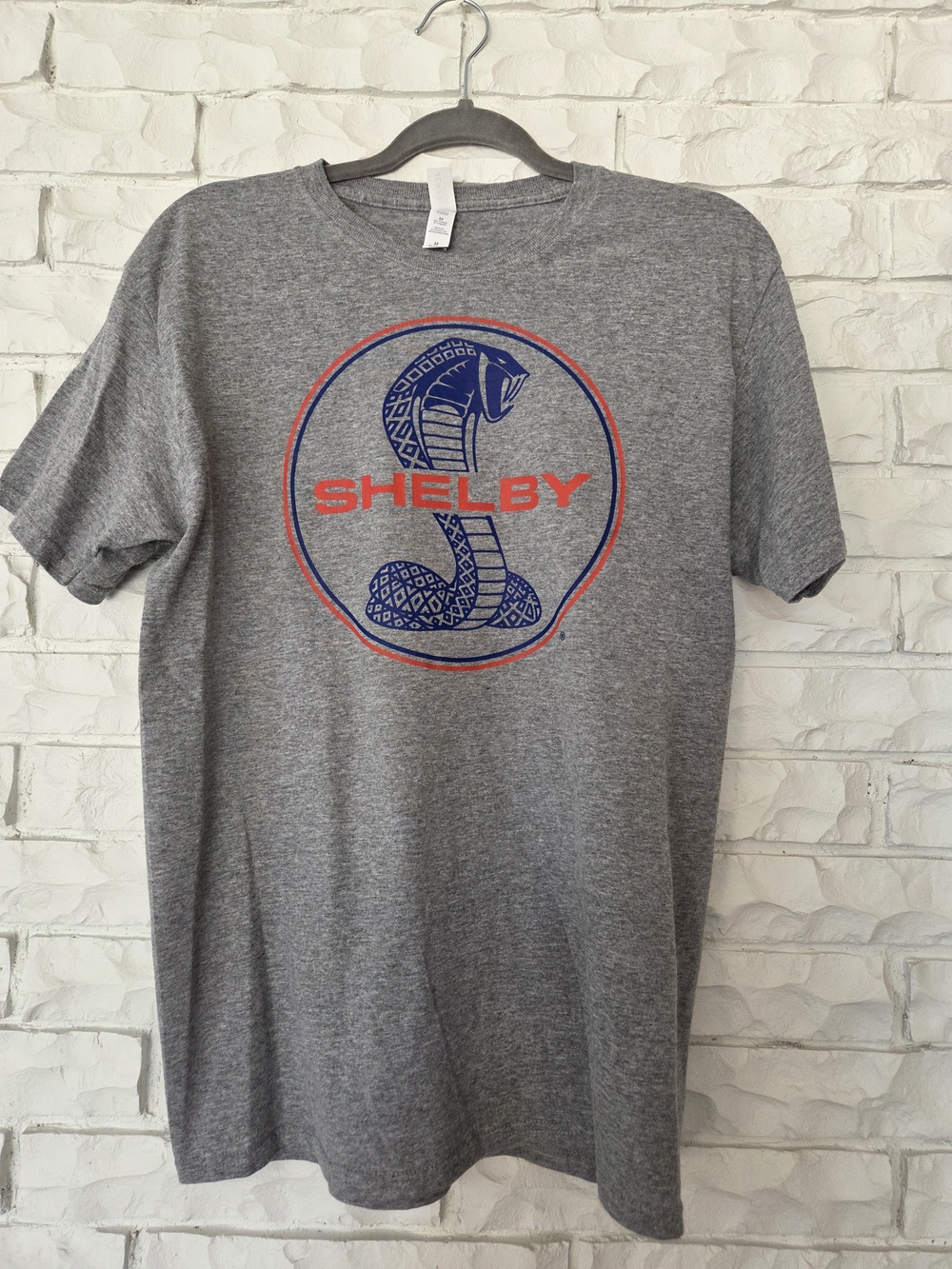 Selby Grey Short-Sleeve Tee with Blue Cobra and Red Shelby Logo
